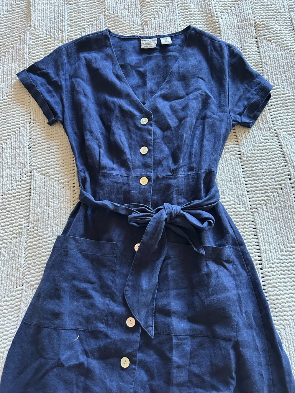 100% Linen Rachel Zoe Navy Blue Button Up Dress